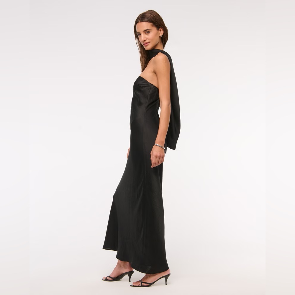 New Abercrombie Fitch Julia Strapless Scarf Maxi Dress Black Size Medium - Picture 3 of 16
